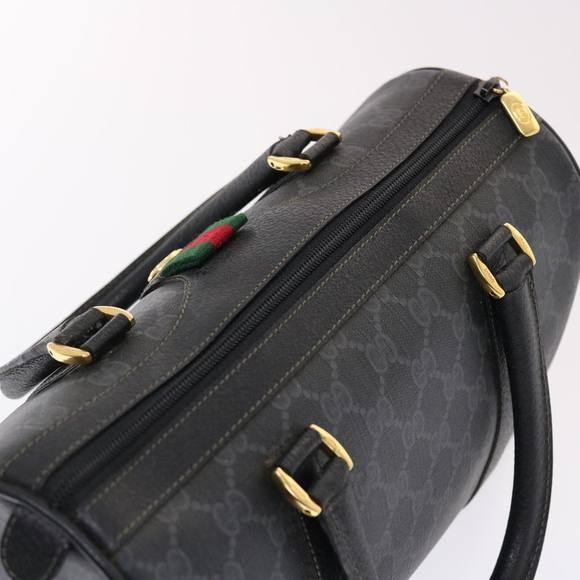GUCCI GG Canvas Web Sherry Line Hand Bag PVC Leather Black Red Green Auth 49786 - Picture 6 of 16